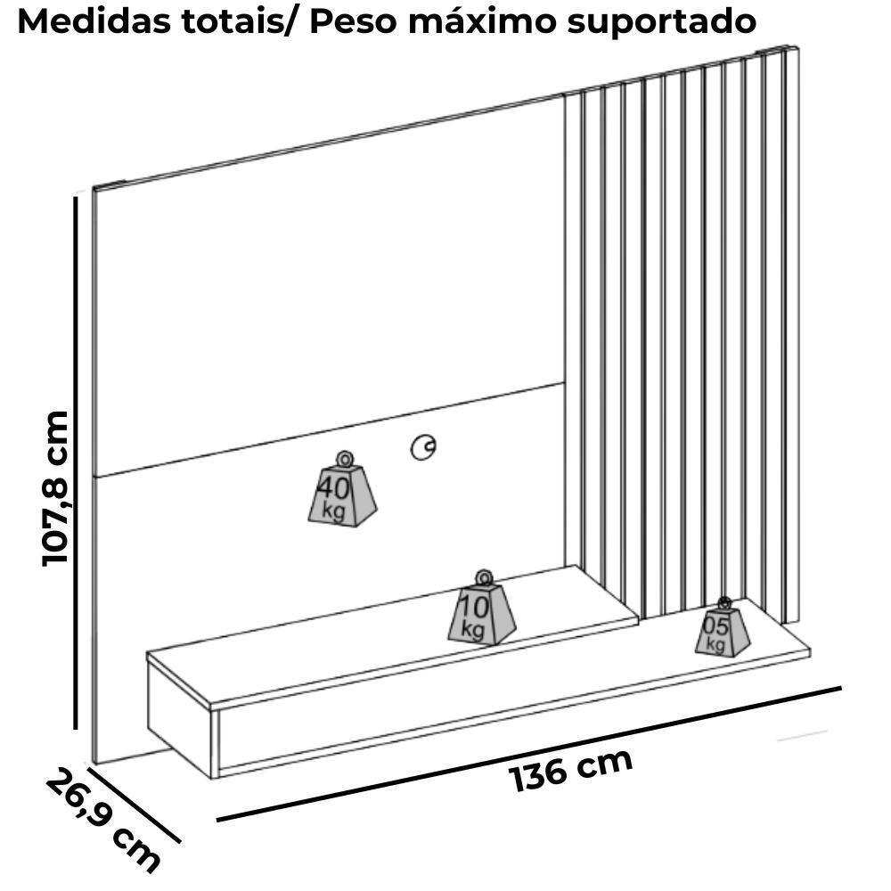 Painel Para Tv 50 Pol 136 Cm Nando Cedro Cedro Dj Moveis Cedro Cedro - 3