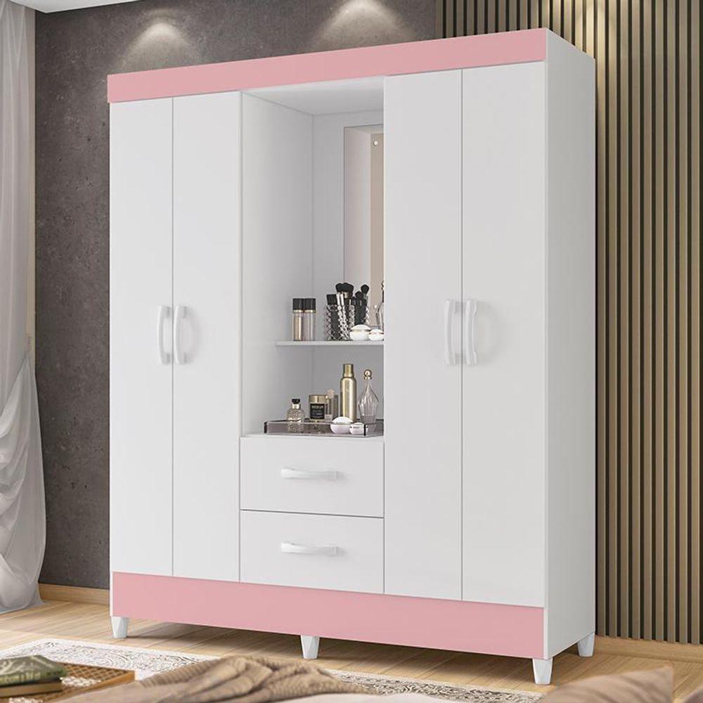 Guarda Roupa Capelinha Mobi 4 Portas Flex Branco-rosa - Móveis Albatroz Branco-rosa - 2