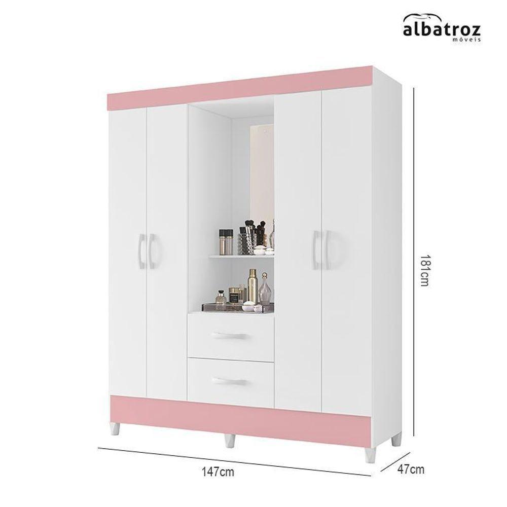 Guarda Roupa Capelinha Mobi 4 Portas Flex Branco-rosa - Móveis Albatroz Branco-rosa - 5