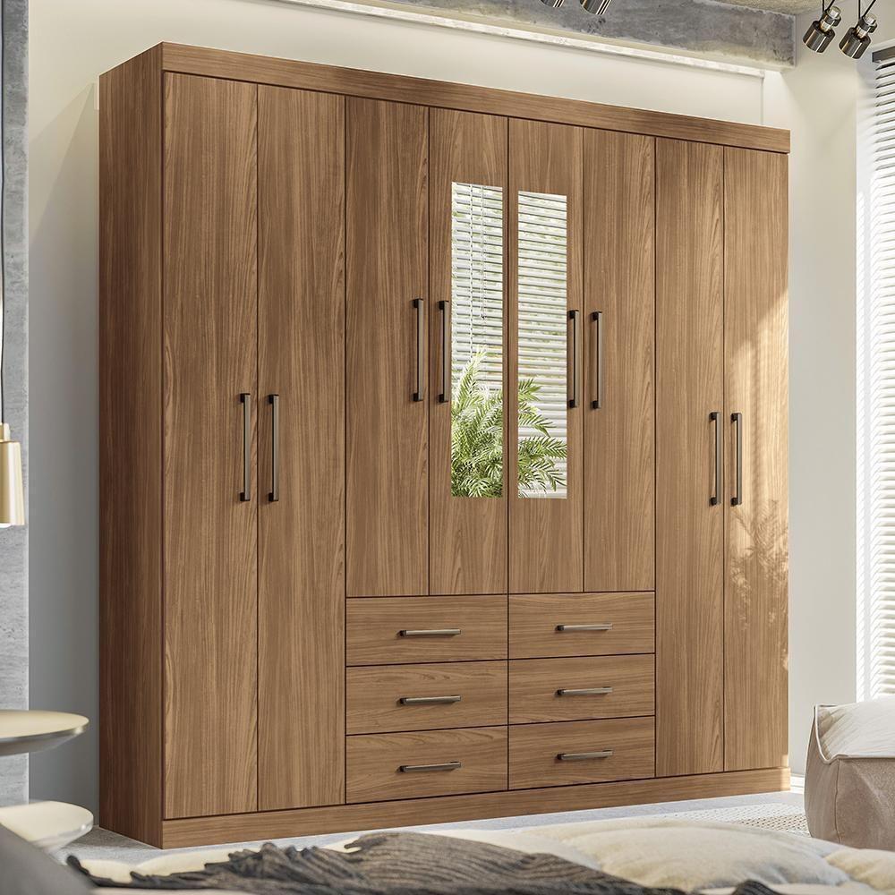 Guarda Roupa Casal Liverpool 8.6 8 Portas 6 Gavetas Jatobá Com Espelho - Santos Andirá Jatobá - 2