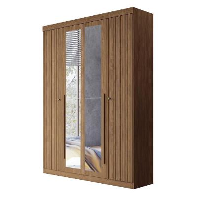 Guarda Roupa Solteiro Buriti Ripado 4 Portas 2 Gavetas Jatobá com Espelho