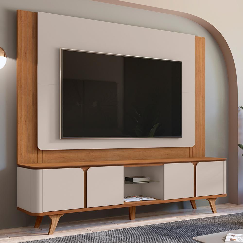 Rack Bancada Com Painel Suspenso Roma 217cm Cedro-off White Para Tv Até 60? - Casa D Cedro-off White - 2