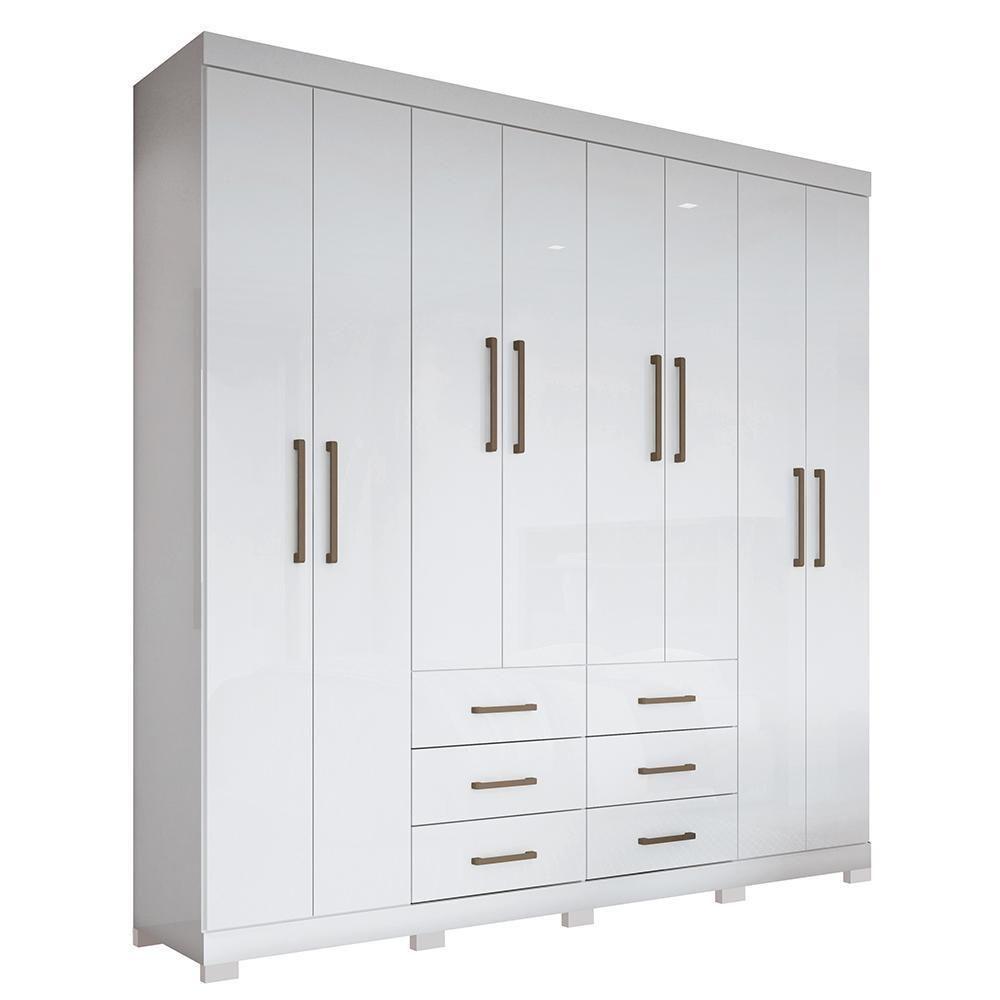 Guarda Roupa Casal Liverpool 8.6 8 Portas 6 Gavetas Branco Com Pés - Santos Andirá Branco - 1