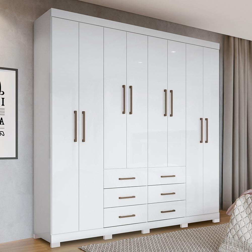 Guarda Roupa Casal Liverpool 8.6 8 Portas 6 Gavetas Branco Com Pés - Santos Andirá Branco - 2