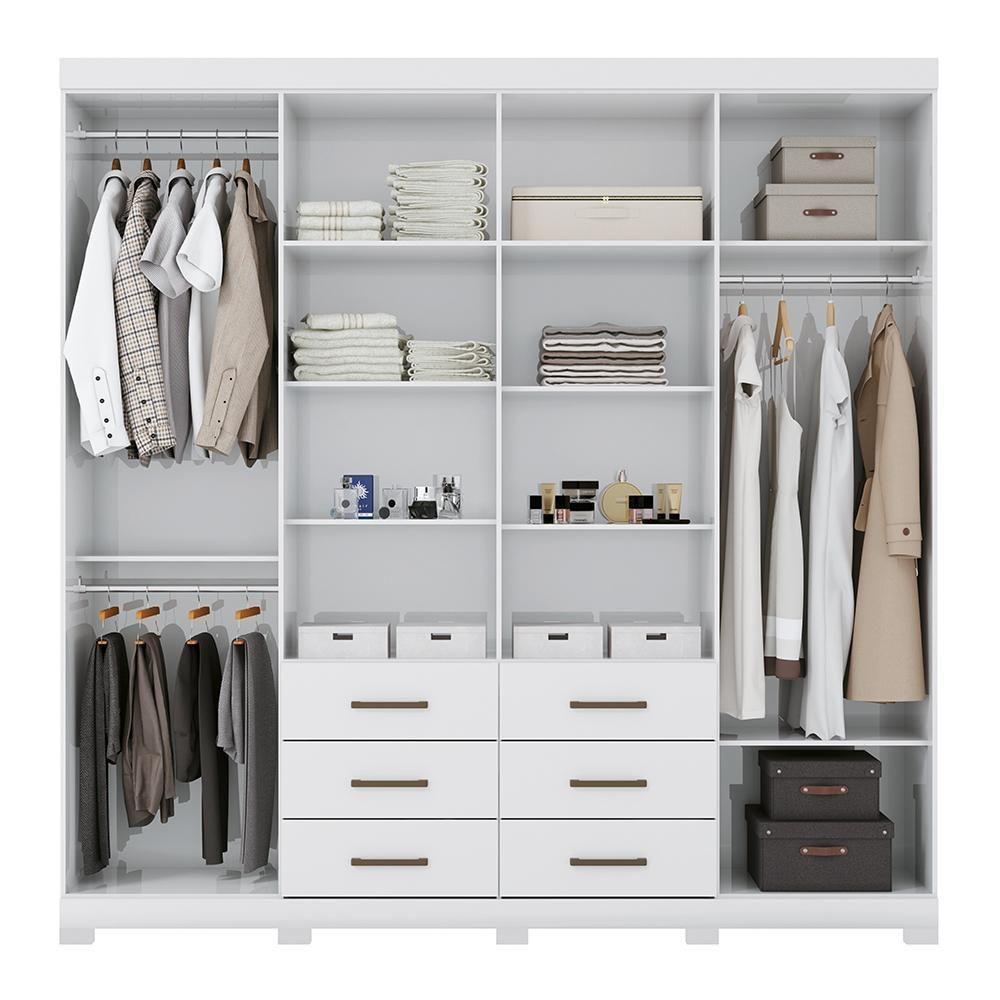 Guarda Roupa Casal Liverpool 8.6 8 Portas 6 Gavetas Branco Com Espelho E Pés - Santos Andirá Branco - 3