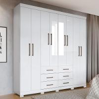 Guarda Roupa Casal Liverpool 8.6 8 Portas 6 Gavetas Branco Com Espelho E Pés - Santos Andirá Branco - 2