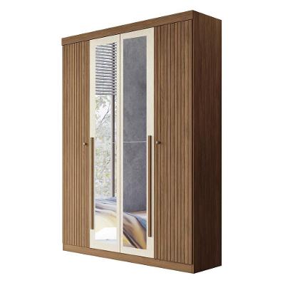 Guarda Roupa Solteiro Buriti Ripado 4 Portas 2 Gavetas Jatobá-areia com Espelho