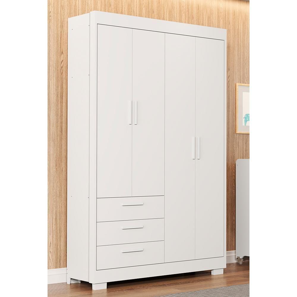 Guarda Roupa Infantil Zaki 4 Portas E 3 Gavetas Branco Fosco - Reller Móveis Branco Fosco - 2