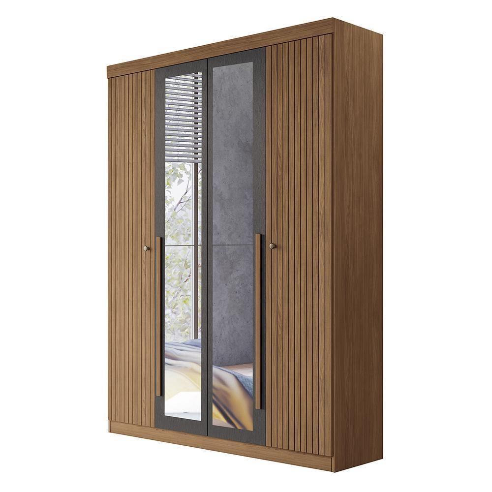 Guarda Roupa Solteiro Buriti Ripado 4 Portas Jatobá-grafite Com Espelho - Santos Andirá Jatobá-grafite - 1