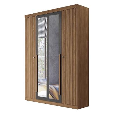 Guarda Roupa Solteiro Buriti Ripado 4 Portas 2 Gavetas Jatobá-grafite com Espelho
