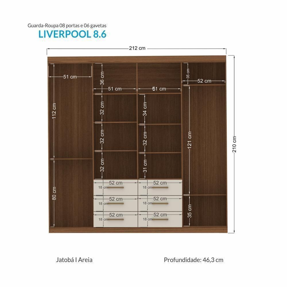 Guarda Roupa Casal Liverpool 8.6 8 Portas 6 Gavetas Jatobá-areia - Santos Andirá Jatobá-areia - 4