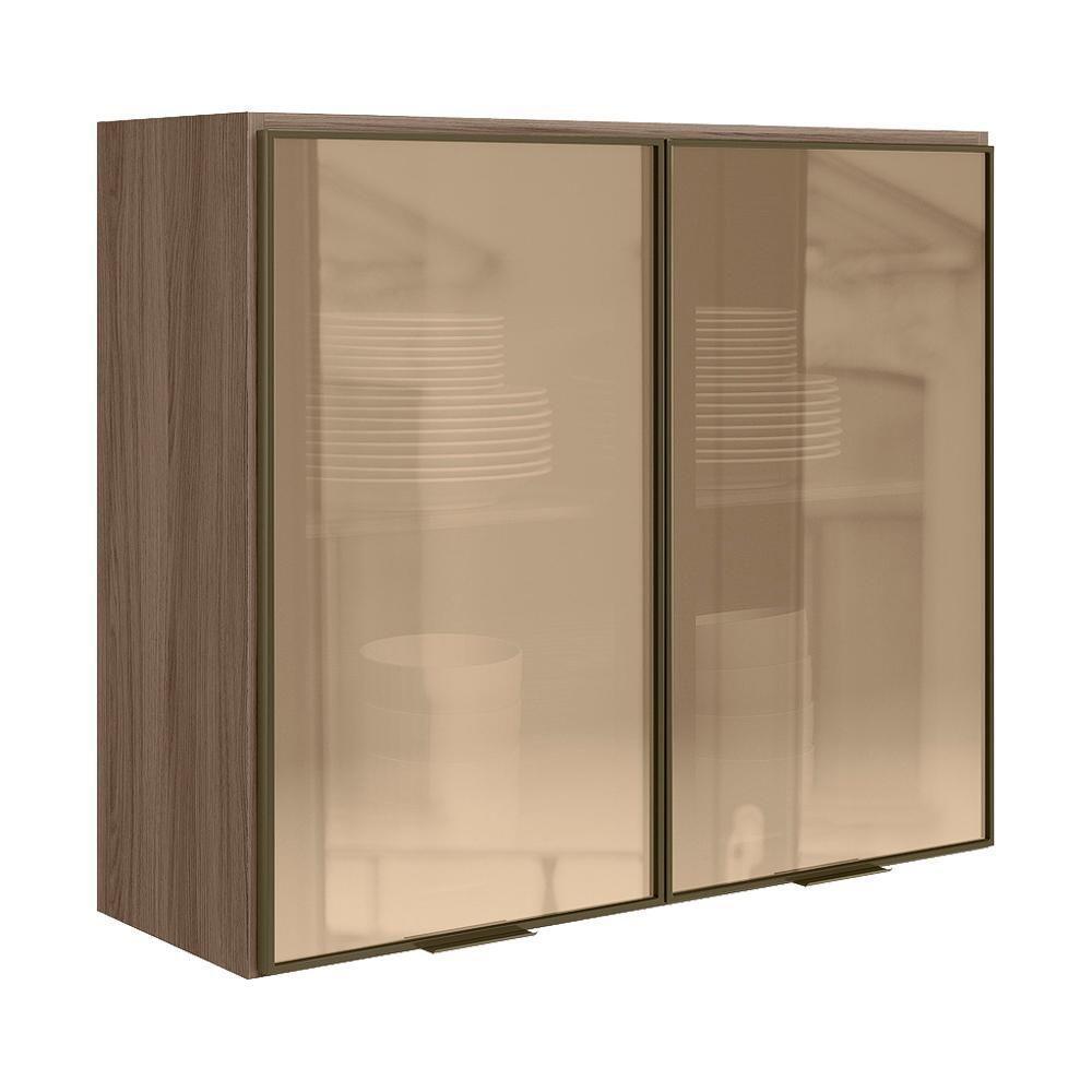 Armario Aereo 2 Portas Vidro Mdf 80 Cm Kali 1221162 Carvalho Toq Nicioli Carvalho Toq - 1