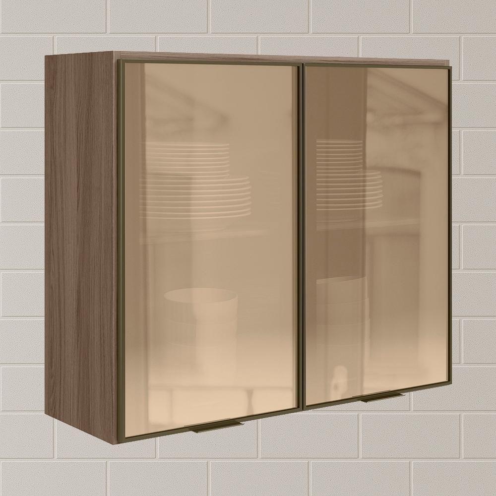 Armario Aereo 2 Portas Vidro Mdf 80 Cm Kali 1221162 Carvalho Toq Nicioli Carvalho Toq - 2