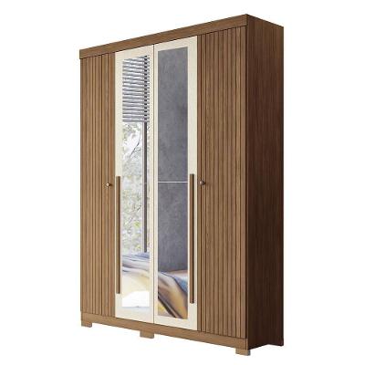 Guarda Roupa Solteiro Buriti Ripado 4 Portas 2 Gavetas Jatobá-Areia