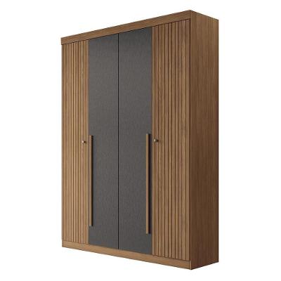 Guarda Roupa Solteiro Buriti Ripado 4 Portas 2 Gavetas Jatobá-grafite