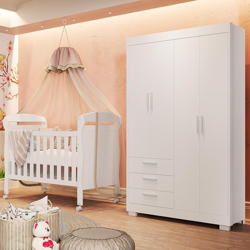 Jogo De Quarto Infantil Guarda Roupa Zaki E Berço Mini Cama Danny Branco Fosco - Reller Móveis Branco Fosco - 2