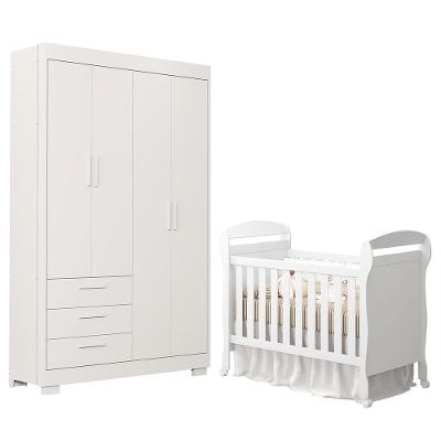 Jogo De Quarto Infantil Guarda Roupa Zaki E Berço Mini Cama Danny Branco Fosco - Reller Móveis Branco Fosco