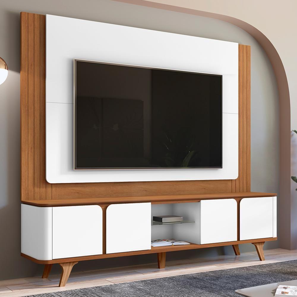 Rack Bancada Com Painel Suspenso Roma 217cm Cedro-branco Para Tv Até 60? - Casa D Cedro-branco - 2