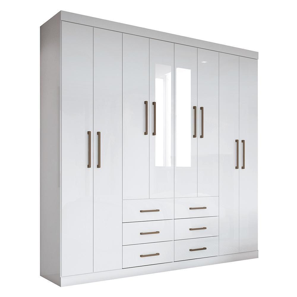 Guarda Roupa Casal Liverpool 8.6 8 Portas 6 Gavetas Branco Com Espelho - Santos Andirá Branco - 1