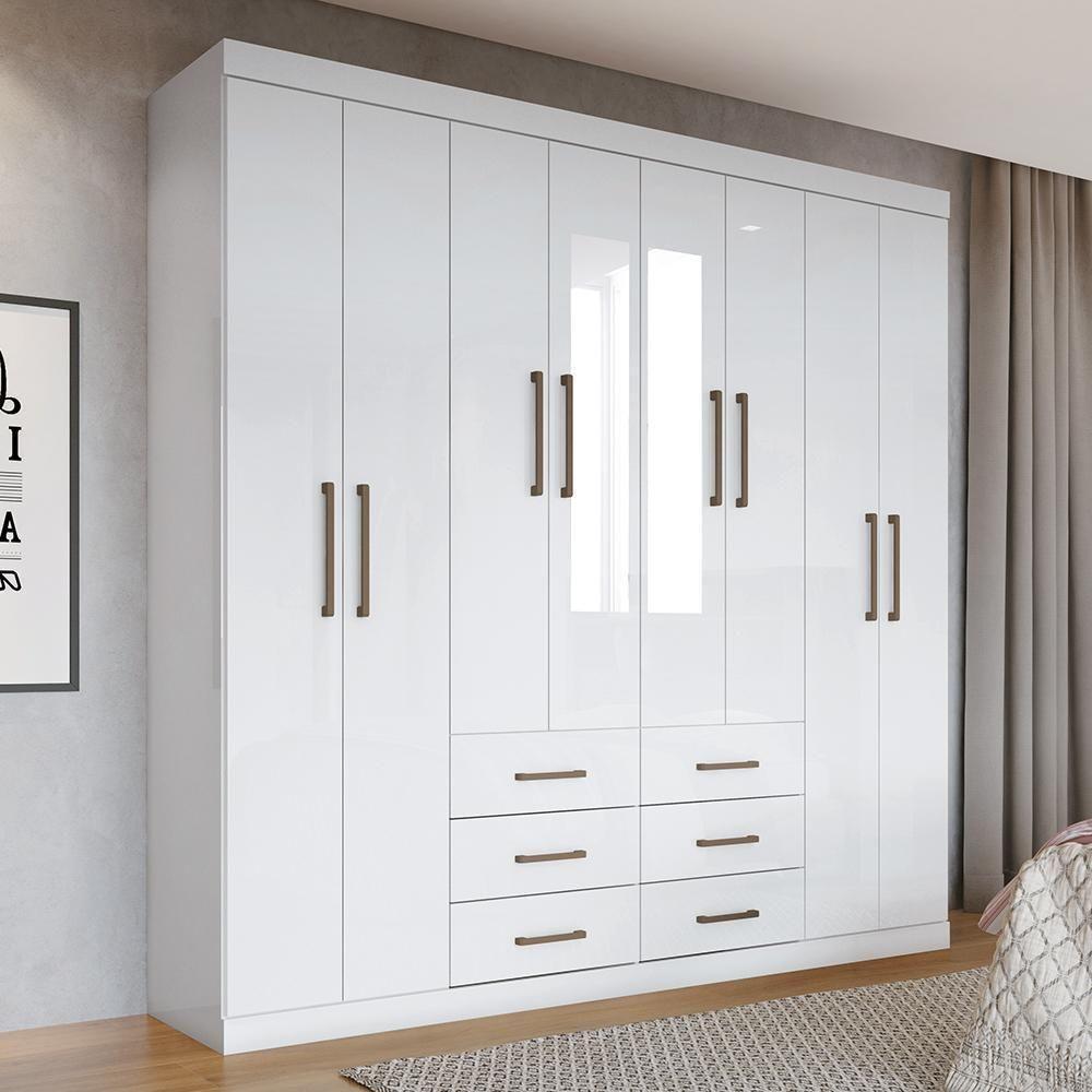Guarda Roupa Casal Liverpool 8.6 8 Portas 6 Gavetas Branco Com Espelho - Santos Andirá Branco - 2