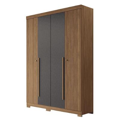 Guarda Roupa Solteiro Buriti Ripado 4 Portas 2 Gavetas Jatobá-grafite
