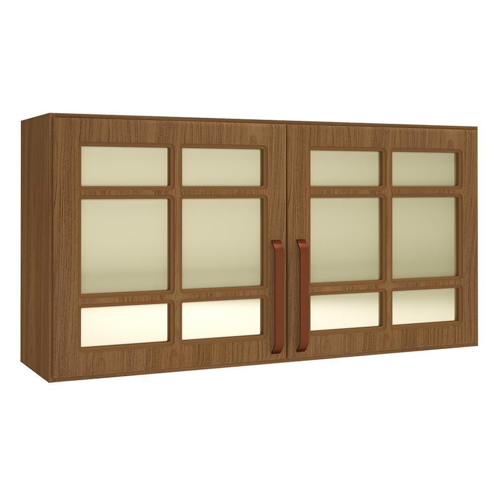 Armário Aéreo Monza 120cm 2 Portas Freijó Com Vidro Reflecta - Indékes Freijó - 1