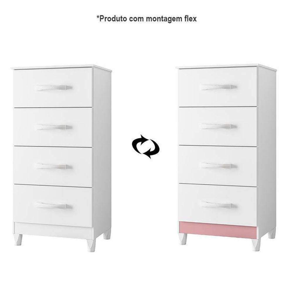 Cômoda Mobi 4 Gavetas Flex Branco-rosa - Móveis Albatroz Branco-rosa - 3