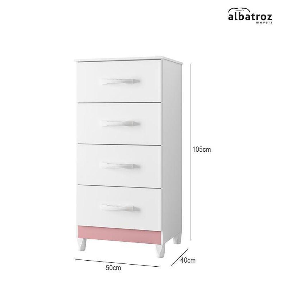 Cômoda Mobi 4 Gavetas Flex Branco-rosa - Móveis Albatroz Branco-rosa - 4
