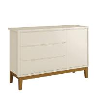 Cômoda Infantil Com Porta E 3 Gavetas Classic Areia Fosco Com Pés Amadeirado - Reller Móveis Areia Fosco - 1
