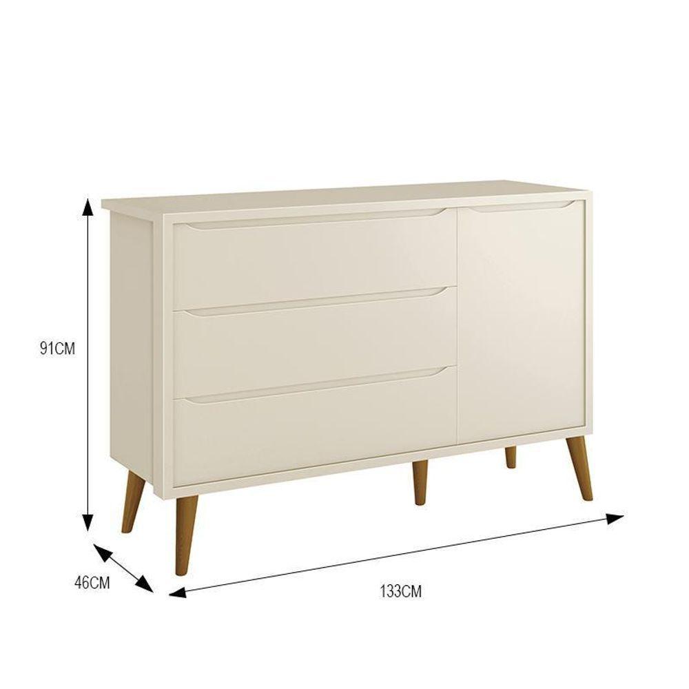 Cômoda Infantil 1 Porta E 3 Gavetas Theo Retrô Areia Fosco Com Pés Amadeirado - Reller Móveis Areia Fosco - 2