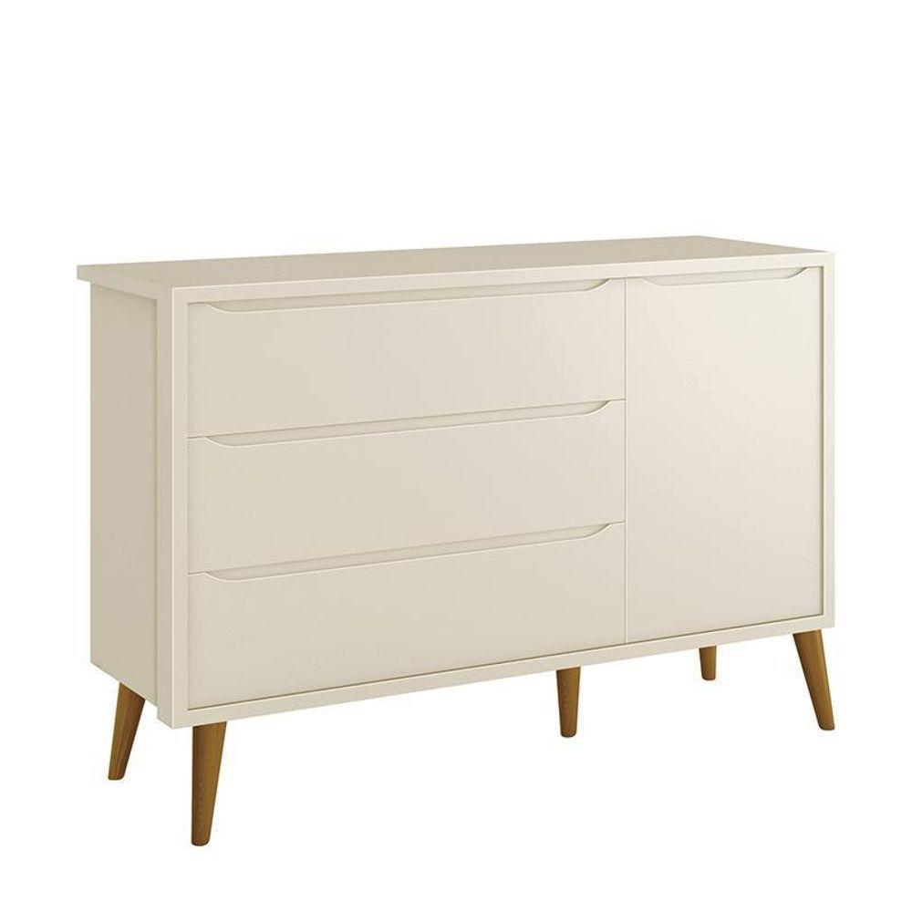 Cômoda Infantil 1 Porta E 3 Gavetas Theo Retrô Areia Fosco Com Pés Amadeirado - Reller Móveis Areia Fosco - 3
