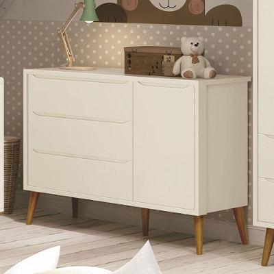 Cômoda Infantil Theo Retrô 3 Gavetas em MDF com Puxador Embutido Bege Fosco