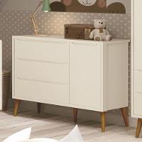 Cômoda Infantil 1 Porta E 3 Gavetas Theo Retrô Areia Fosco Com Pés Amadeirado - Reller Móveis Areia Fosco - 1