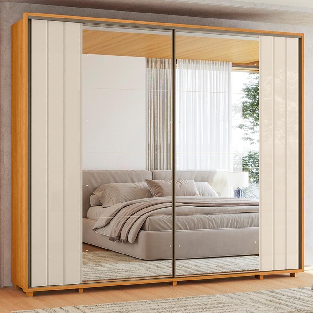 Guarda Roupa Casal Dalí Ripado 2 Portas Deslizantes Cinamomo-off White Com 8 Espelhos - Madetec Cinamomo-off White - 2