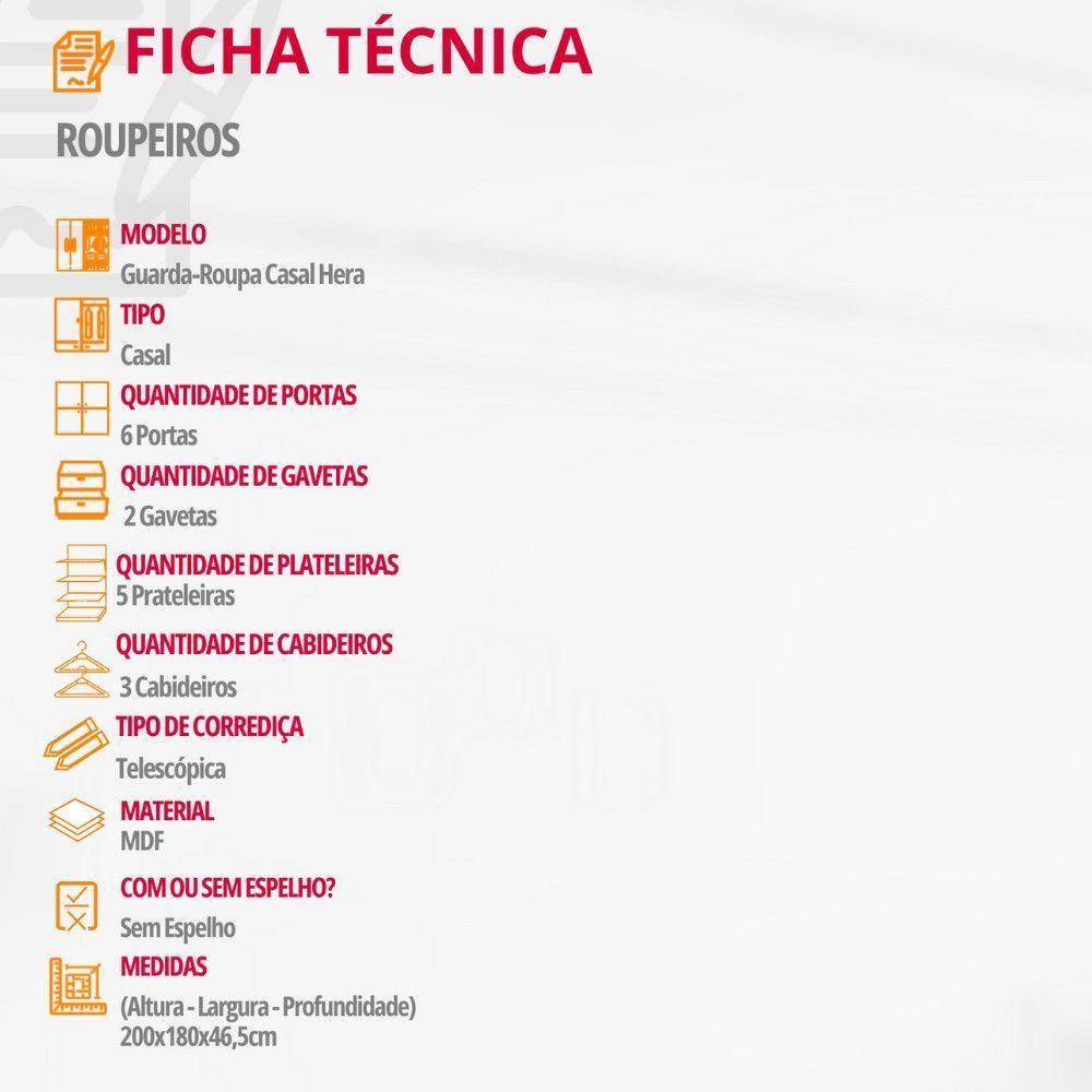 Guarda Roupa Casal Hera 6 Portas Rufato Imbuia Com Grafite - 5