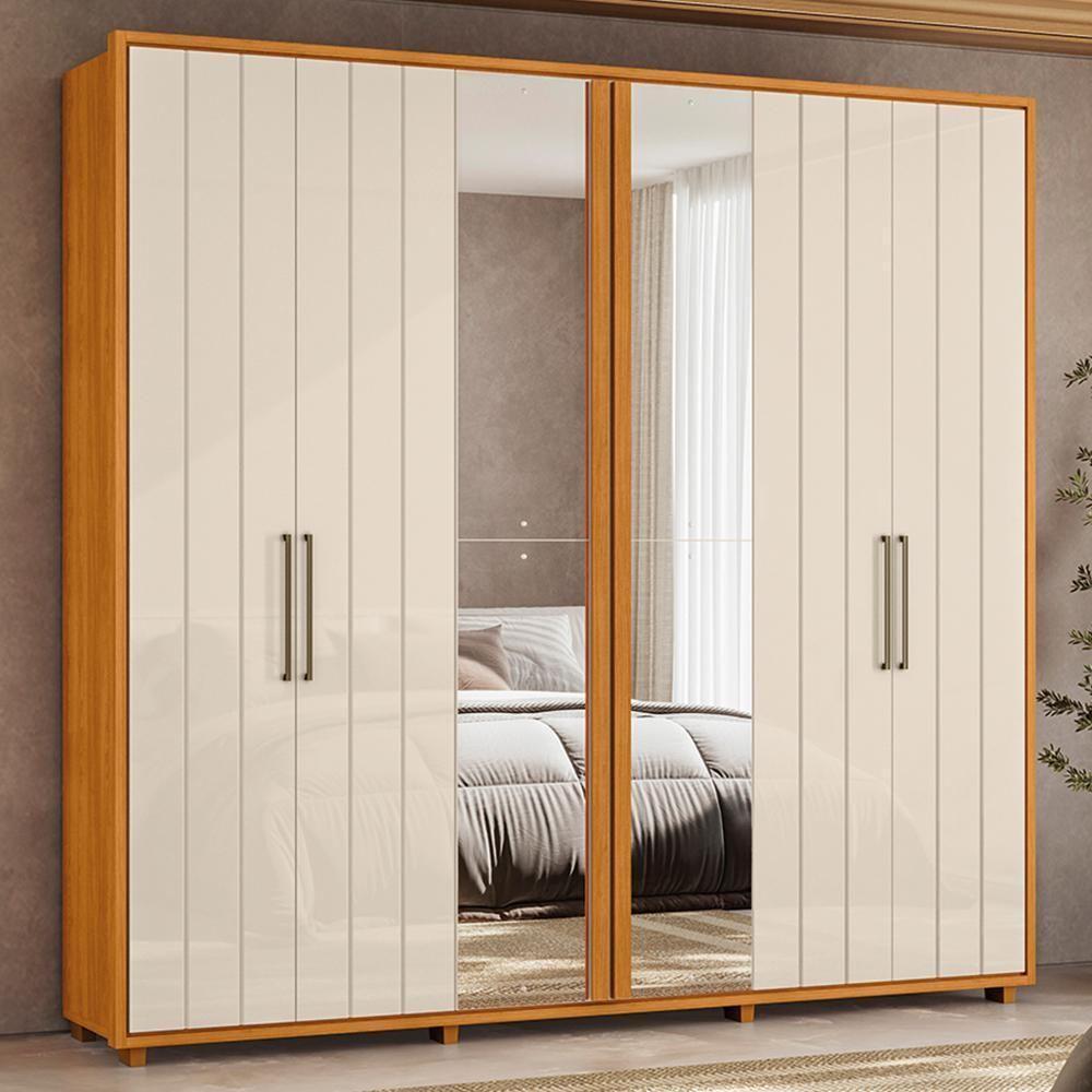 Guarda Roupa Casal Miró Ripado 6 Portas Cinamomo-off White Com Espelho - Madetec Cinamomo-off White - 2