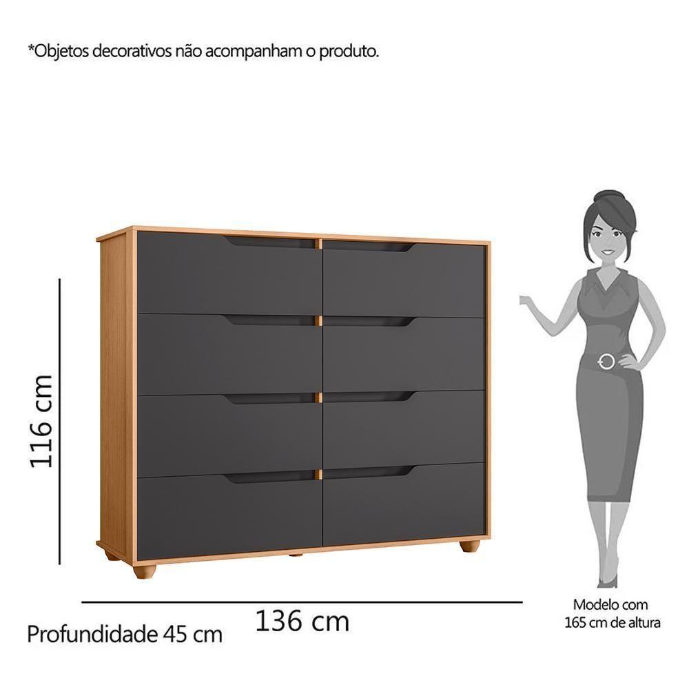 Cômoda Doble 8 Gavetas Titanium-freijó - Móveis Albatroz Titanium-freijó - 5