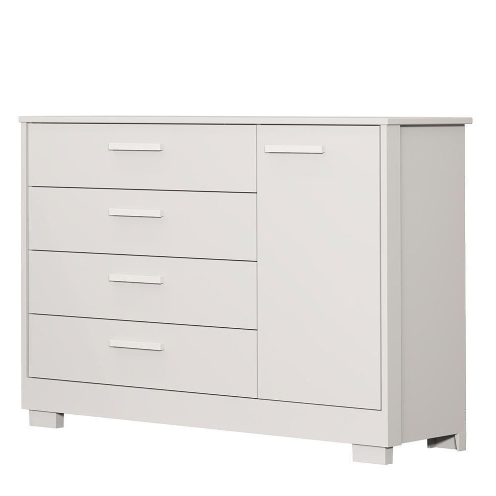 Cômoda Infantil Zaki 1 Porta E 4 Gavetas Branco Fosco - Reller Móveis Branco Fosco - 1