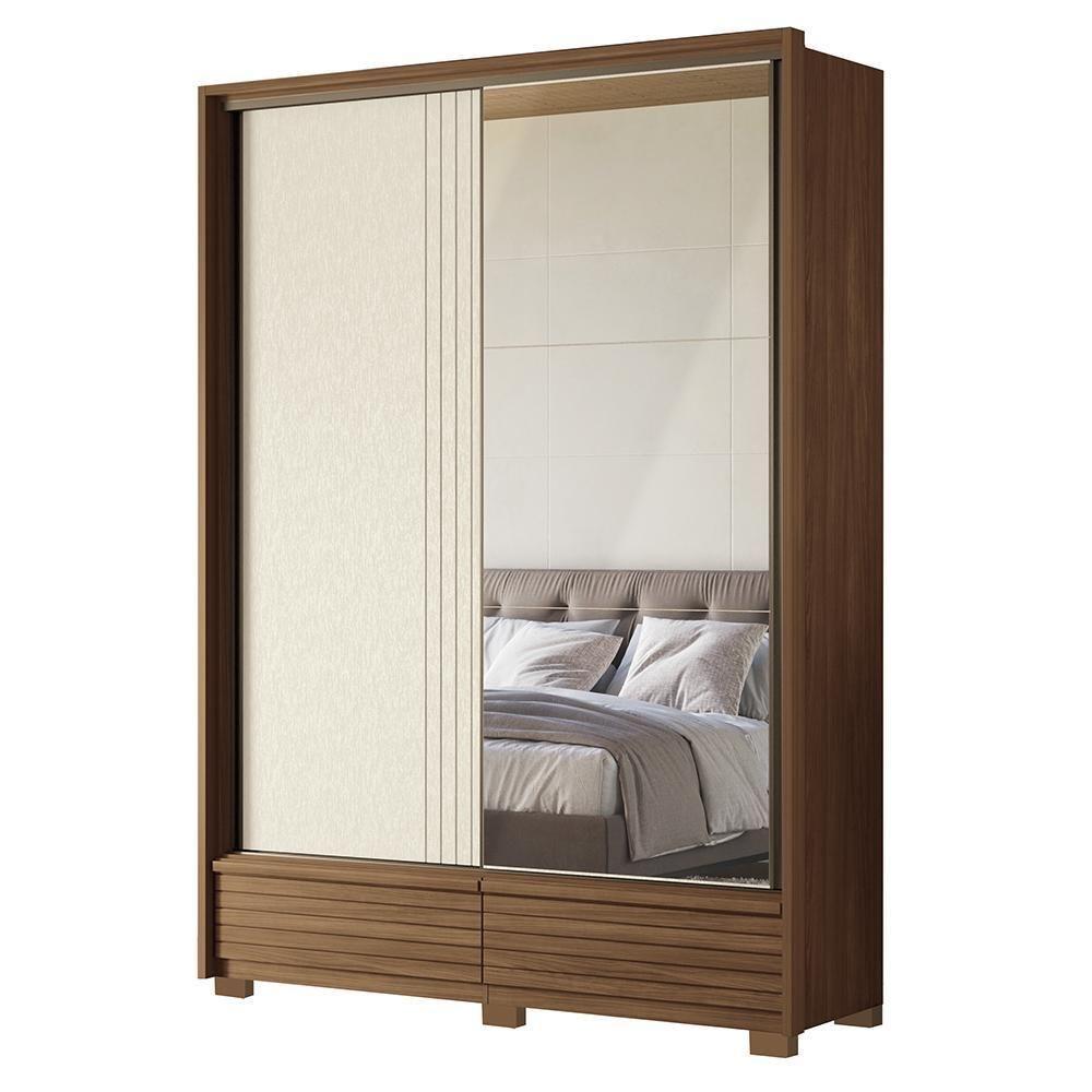 Guarda Roupa Democrata 2 Portas Deslizantes Flex Jatobá-areia Com Espelho E Pés - Santos Andirá Jatobá-areia - 1