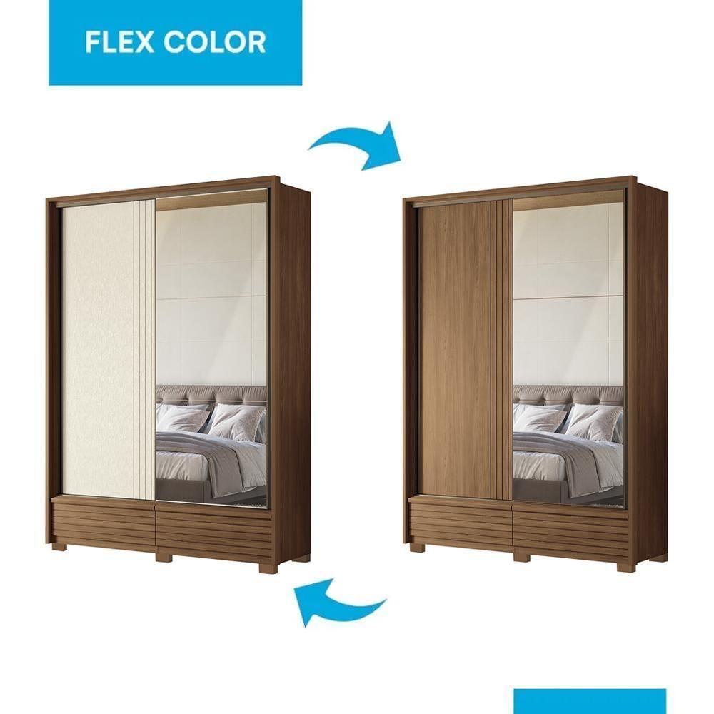 Guarda Roupa Democrata 2 Portas Deslizantes Flex Jatobá-areia Com Espelho E Pés - Santos Andirá Jatobá-areia - 4