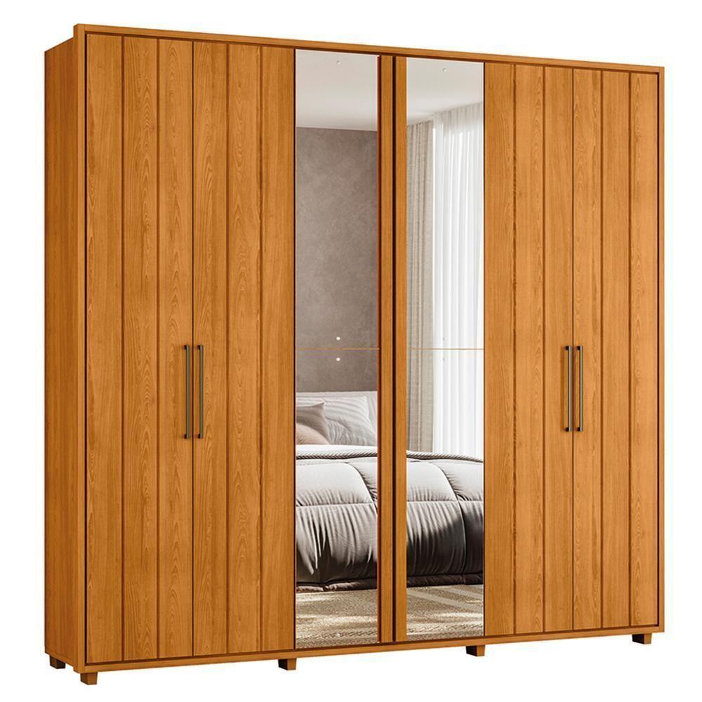 Guarda Roupa Casal Miró Ripado 6 Portas Cinamomo Com Espelho - Madetec Cinamomo - 1