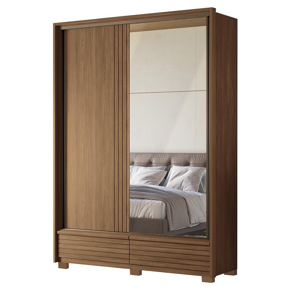 Guarda Roupa Democrata 2 Portas Deslizantes Flex Jatobá Com Espelho E Pés - Santos Andirá Jatobá - 1