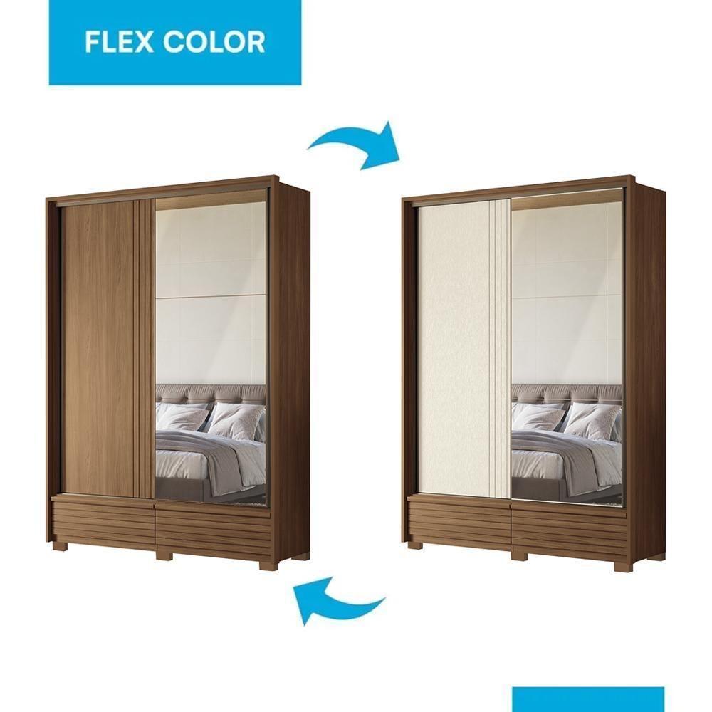 Guarda Roupa Democrata 2 Portas Deslizantes Flex Jatobá Com Espelho E Pés - Santos Andirá Jatobá - 2