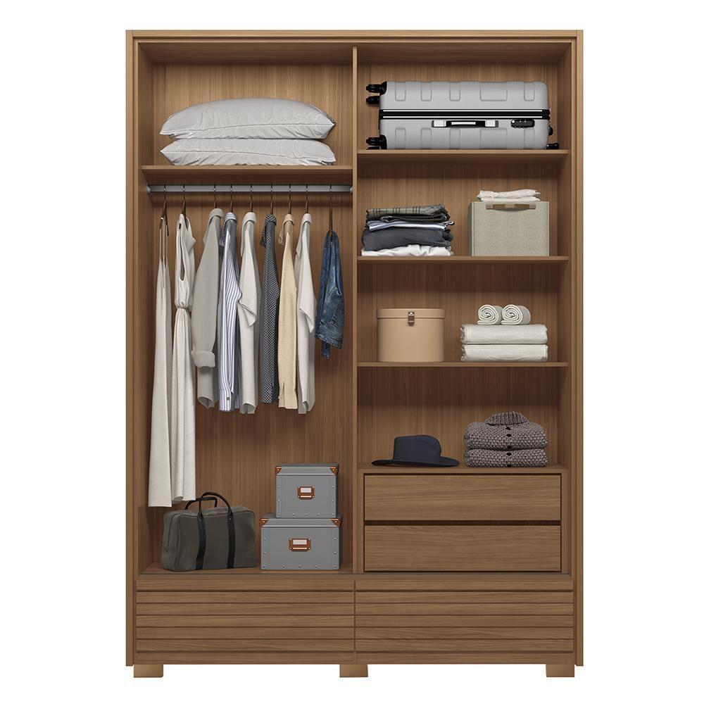 Guarda Roupa Democrata 2 Portas Deslizantes Flex Jatobá Com Espelho E Pés - Santos Andirá Jatobá - 5