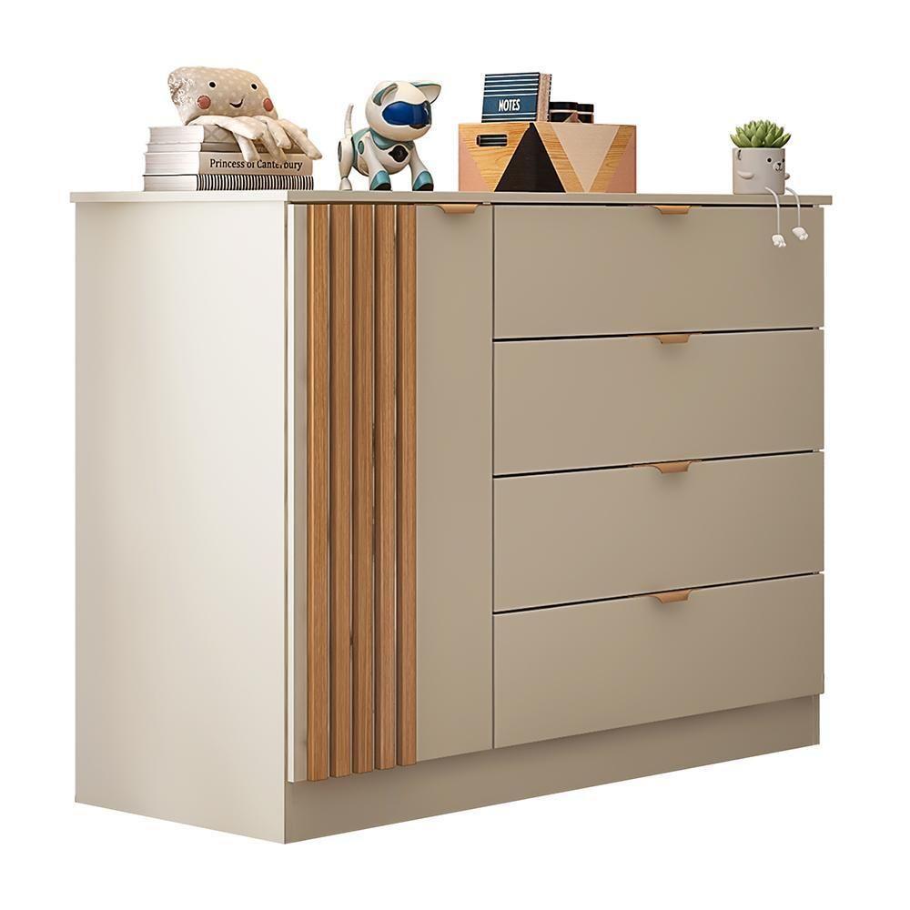 Cômoda Infantil Ayla 1 Porta E 4 Gavetas Off White Acetinado - Phoenix Baby Off White Acetinado - 1