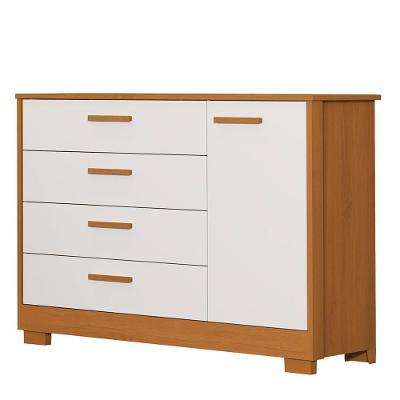 Cômoda Infantil Zaki 4 Gavetas 1 Porta em MDF com Puxadores em MDF Branco Fosco