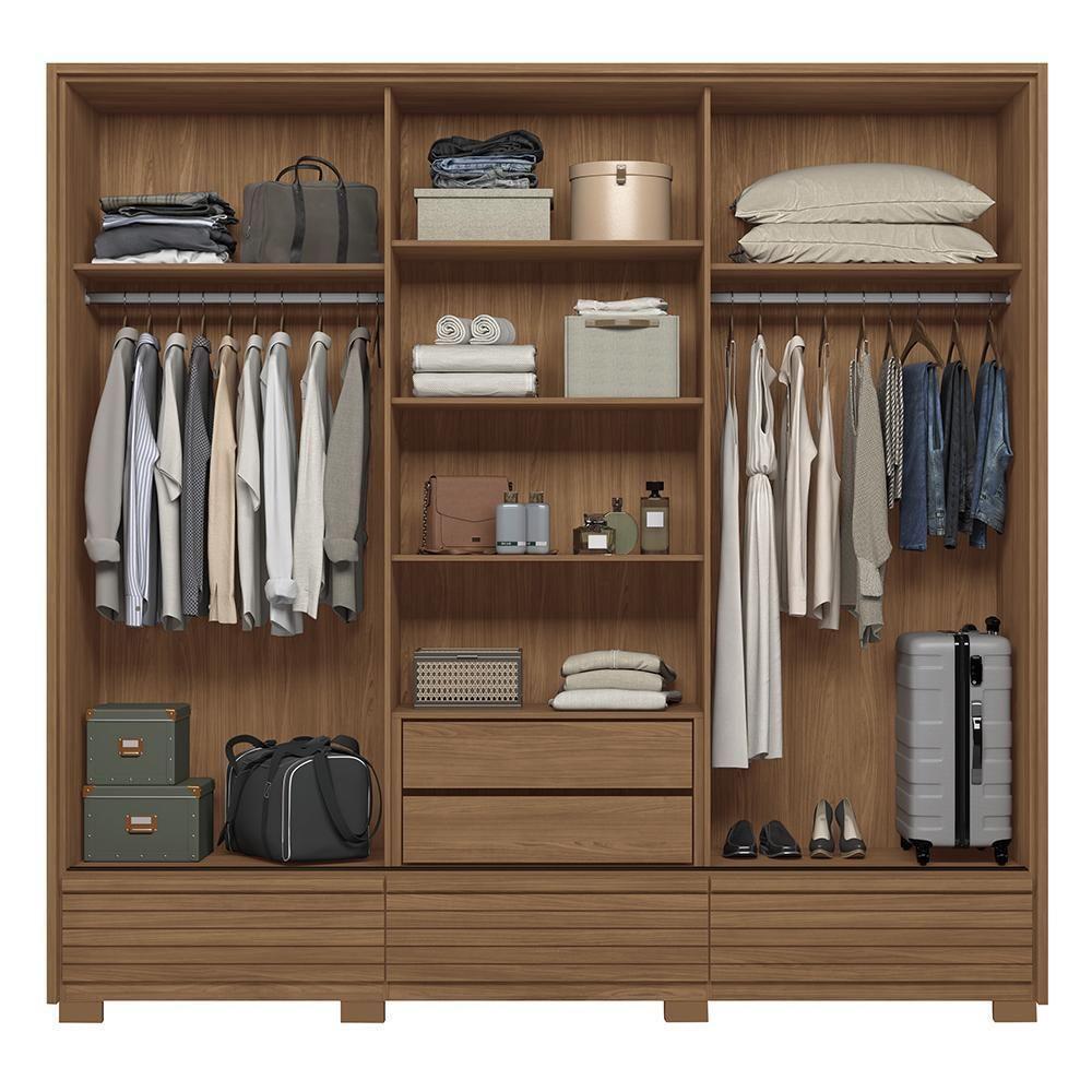 Guarda Roupa Democrata 3 Portas Deslizantes Flex Jatobá Com Espelho E Pés - Santos Andirá Jatobá - 2