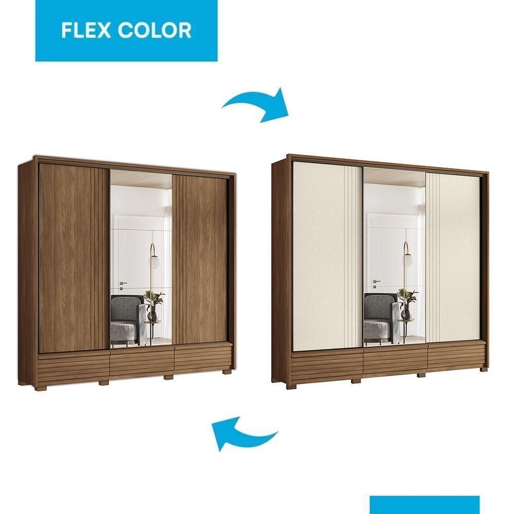 Guarda Roupa Democrata 3 Portas Deslizantes Flex Jatobá Com Espelho E Pés - Santos Andirá Jatobá - 3