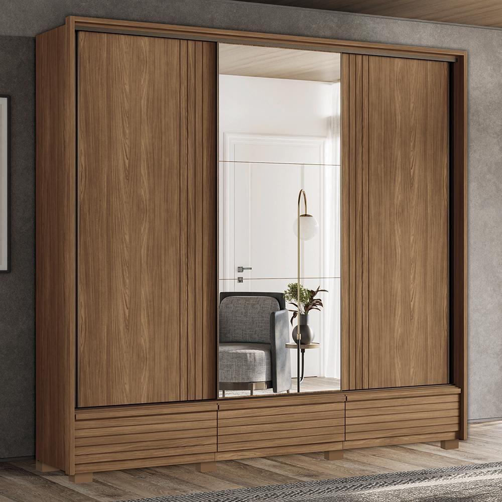 Guarda Roupa Democrata 3 Portas Deslizantes Flex Jatobá Com Espelho E Pés - Santos Andirá Jatobá - 5