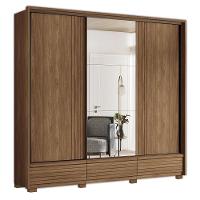 Guarda Roupa Democrata 3 Portas Deslizantes Flex Jatobá Com Espelho E Pés - Santos Andirá Jatobá - 1